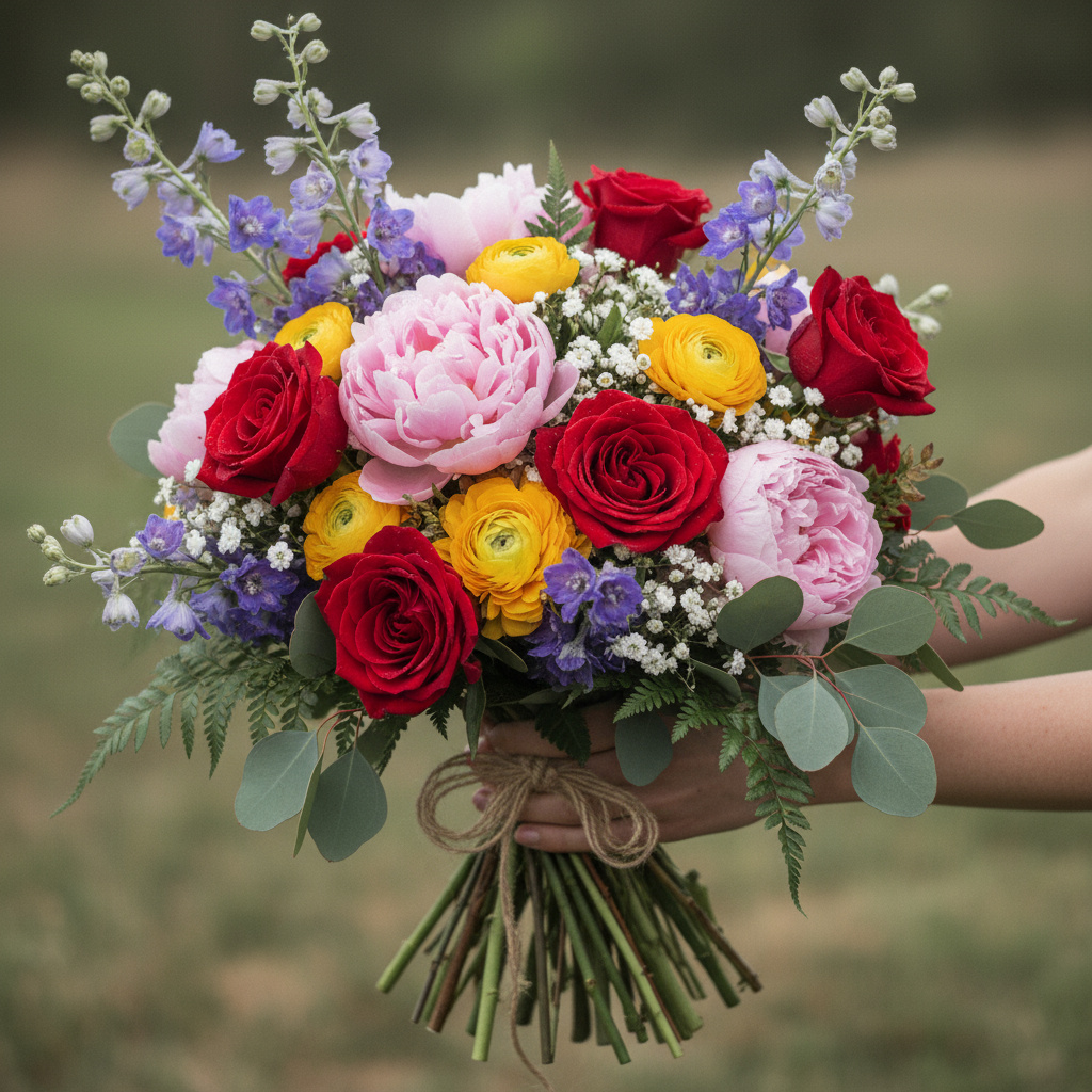 Fresh colorful bouquet with varied textures and blooms